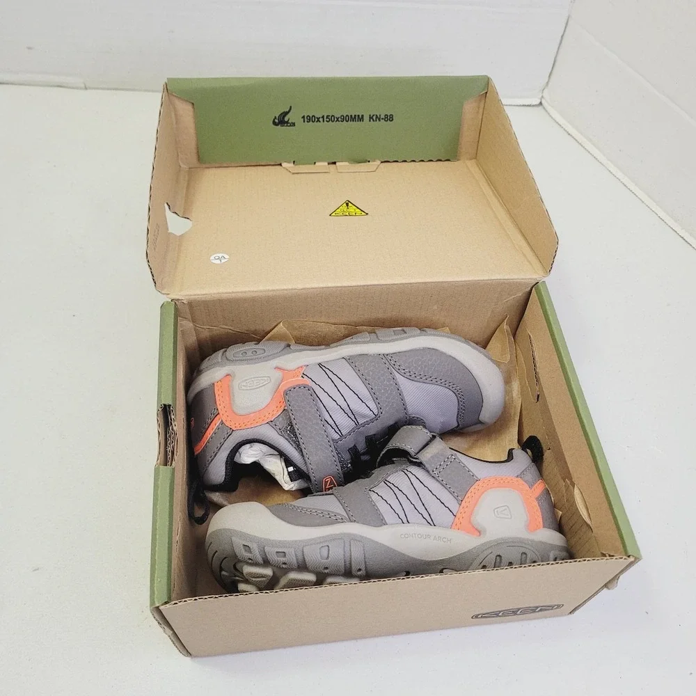 Keen Toddler Knotch Peak Shoes Size 9C Grey Orange Hook Loop Bungee Sneaker
